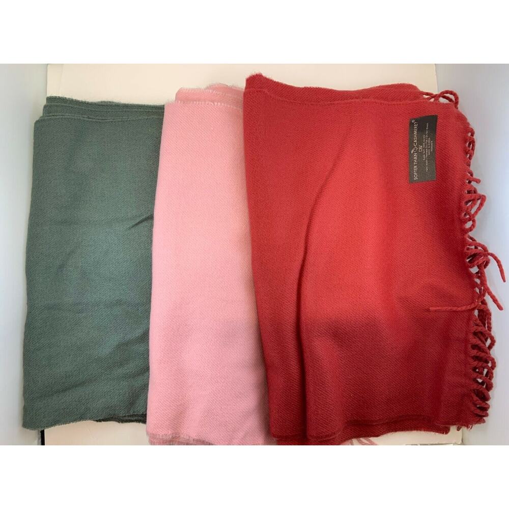 Luxury Cashmere Feel Super Soft 100% Acrylic Scarf New Set of‎ 3 Gray Pink Red